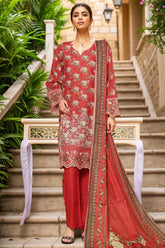 Eid Ke Rang By Bin Saeed Stitched 3 Piece Chikankari Lawn Suit-SM-1783-Red