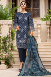 Eid Ke Rang By Bin Saeed Stitched 3 Piece Chikankari Lawn Suit-SM-1767-Blue