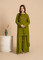 Luxe A Velvet Affair By Stitch Vibes Stitched Winter Suit-Evening Olive Dress