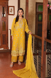 Rang E Khas By Fatima Nehal Stitched 3 Piece Luxury Chiffon Suit-FN-REK-03-Mustard