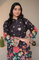 Preet Print Edit By Suitsu Stitched Summer Suit-Midnight Floral Symphony
