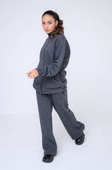 Winter Women Core By Suitsu Stitched Western Suit-Charcoal Zip Comfort Set