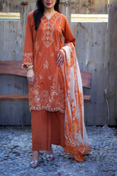 Chameli Studio Burnt Amber 3 Piece Unstitched Embroidered Cotton Lawn
