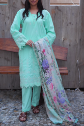 Chameli Studio Willow Green 3 Piece Unstitched Embroidered Cotton Lawn