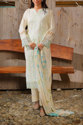 Chameli Studio Cream Blossom 3 Piece Unstitched Embroidered Cotton Lawn