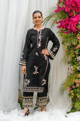 Dhaga Stitched 2 Piece Co Ords Summer Collection'2025-Black Embroidered