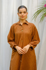 Dhaga Stitched 2 Piece Solids Crepe Summer Suit-Almond