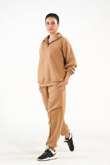 Sprinkles Stitched 2 Piece Winter Co Ord Sets Women Collection'2025-Linear Coffee Brown - 2pcs?Co-Ord?Set