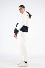 Sprinkles Stitched 2 Piece Winter Co Ord Sets Women Collection'2025-Stripy Ecru/Navy Blue - 2pcs?Co-Ord?Set