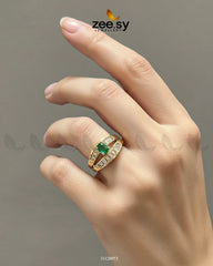 Regal Solitaire Cluster Ring Golden Green - Zeesy Jewellery