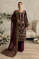 Celeste By Gulaal Unstitched 3 Piece Velvet Suit-Ember