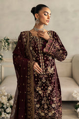 Celeste By Gulaal Unstitched 3 Piece Velvet Suit-Ember