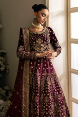 Celeste By Gulaal Unstitched 3 Piece Velvet Suit-Carmine