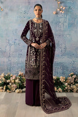 Celeste By Gulaal Unstitched 3 Piece Velvet Suit-Sangria