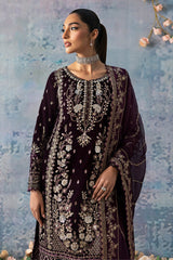 Celeste By Gulaal Unstitched 3 Piece Velvet Suit-Sangria