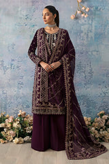Celeste By Gulaal Unstitched 3 Piece Velvet Suit-Sangria