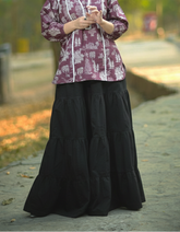 Urban Cut Black Cotton Maxi Skirt – Elegant Tiered Long Skirt