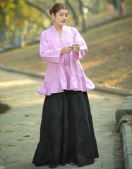 Urban Cut Black Cotton Maxi Skirt – Elegant Tiered Long Skirt