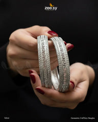 Geometric Cuff Key Bangles - Silver - Zeesy Jewellery