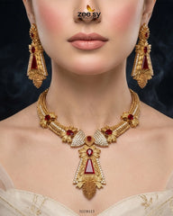 Zeesy-Gilded Gemstone Hasli Necklace Set