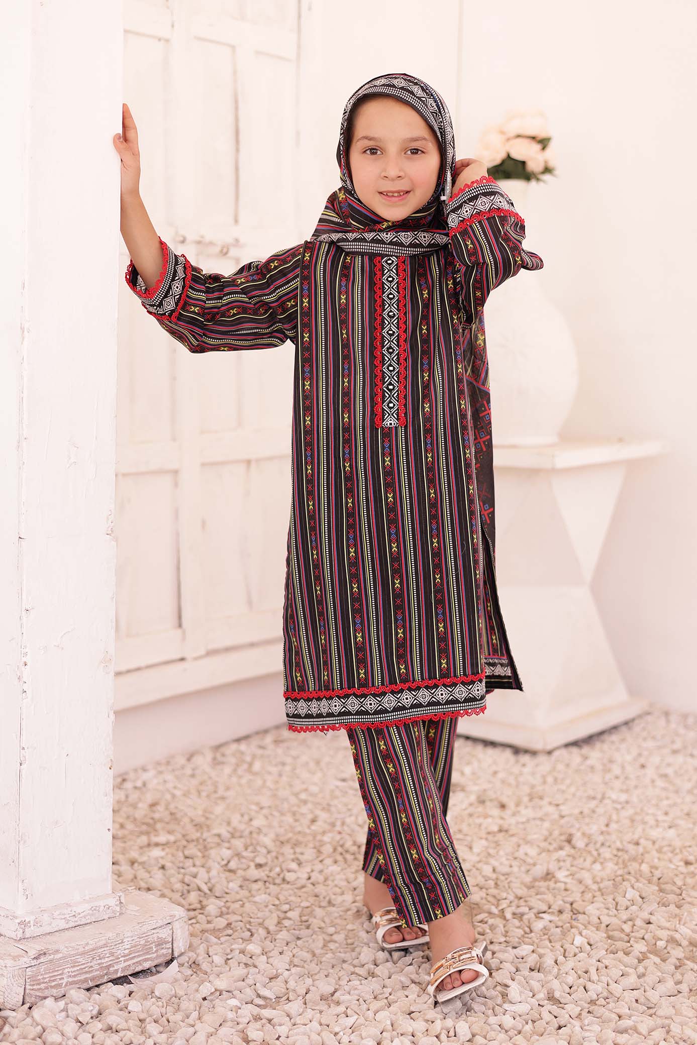 Girl woman Printed Embroidered Lawn Stitch Shirt Kurti Frock Cotton Dupatta Printed Trouser