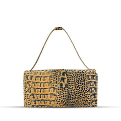 Leather Clutch With Moving Handle Crocodile Beige women's wallet & clutch in beige by Bag X