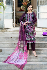 Dhaga Stitched 3 Piece Embroidered Summer Suit-Lantana