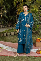 Dhaga Stitched 3 Piece Embroidered Summer Suit-Twillight Charm