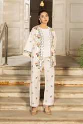 Dhaga Stitched 3 Piece Summer Suit-Ivorya