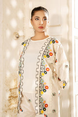 Dhaga Stitched 3 Piece Embroidered Summer Suit-Ivorya