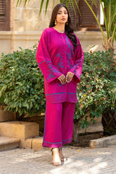 Dhaga Stitched 2 Piece Summer Suit-Midnight Magenta