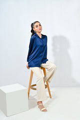 WestWalk By Mashrib Western Shirts Suit-Blue Silk Shirt