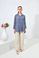 WestWalk By Mashrib Western Shirts Collection'2025-Blue Patterned Linen Shirt