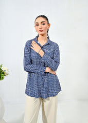 WestWalk By Mashrib Western Shirts Collection'2025-Blue Patterned Linen Shirt