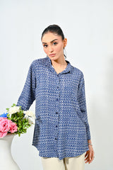 WestWalk By Mashrib Western Shirts Collection'2025-Blue Patterned Linen Shirt