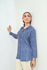 WestWalk By Mashrib Western Shirts Collection'2025-Blue Patterned Linen Shirt