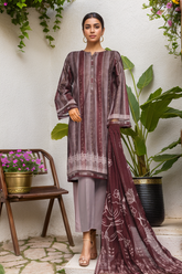 Damask By HZ Stitched 3 Piece Prints Jacquard Collection'2025-DPJ-039-Rouge