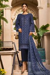 Damask By HZ Stitched 3 Piece Prints Jacquard Suit-DPJ-035-Blue