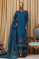 Falsafaa By HZ Stitched 3 Piece Emb Organza Vol-07 Suit-HZK-215-Turquoise