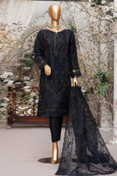 Falsafaa by HZ Ready To Wear 3 Piece Embroidered Organza Suit-HZK-97-Black