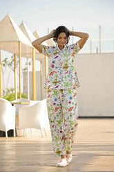 Studio By Arj Layla Amal Luxe Lifestyle Summer Collection Breathable Cotton Finish Fish Multi-Color Pajama Set
