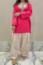 Urban Cut Embroidered Cotton Kurta with Farshi Shalwar – 2 Piece Traditional Coord Set