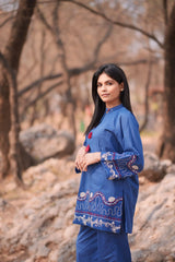 Urban Cut Royal Blue Embroidered Cotton Co-Ord Set