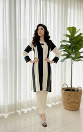 Urban Cut 2 Piece Cream Black -Stitched Shirt -100% Cotton