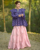 Urban Cut Pink Cotton Maxi Skirt – Elegant Tiered Long Skirt