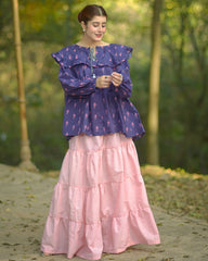 Urban Cut Pink Cotton Maxi Skirt – Elegant Tiered Long Skirt