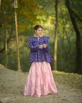 Urban Cut Printed Cotton Ruffle Peplum Top with Tassel Detail