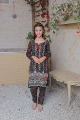 Khanak Stitched Kids-Black And White 2pcs Embroidered Suit KST 062