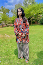 Urban Cut Rust Abstract Cotton 2-Piece Set ? Shirt & Striped Trousers