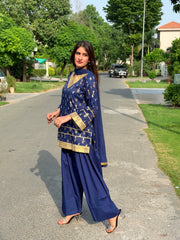 Urban Cut 2 Piece Navy Embellished Farshi Co-Ord Set-UC | 2P | C0305